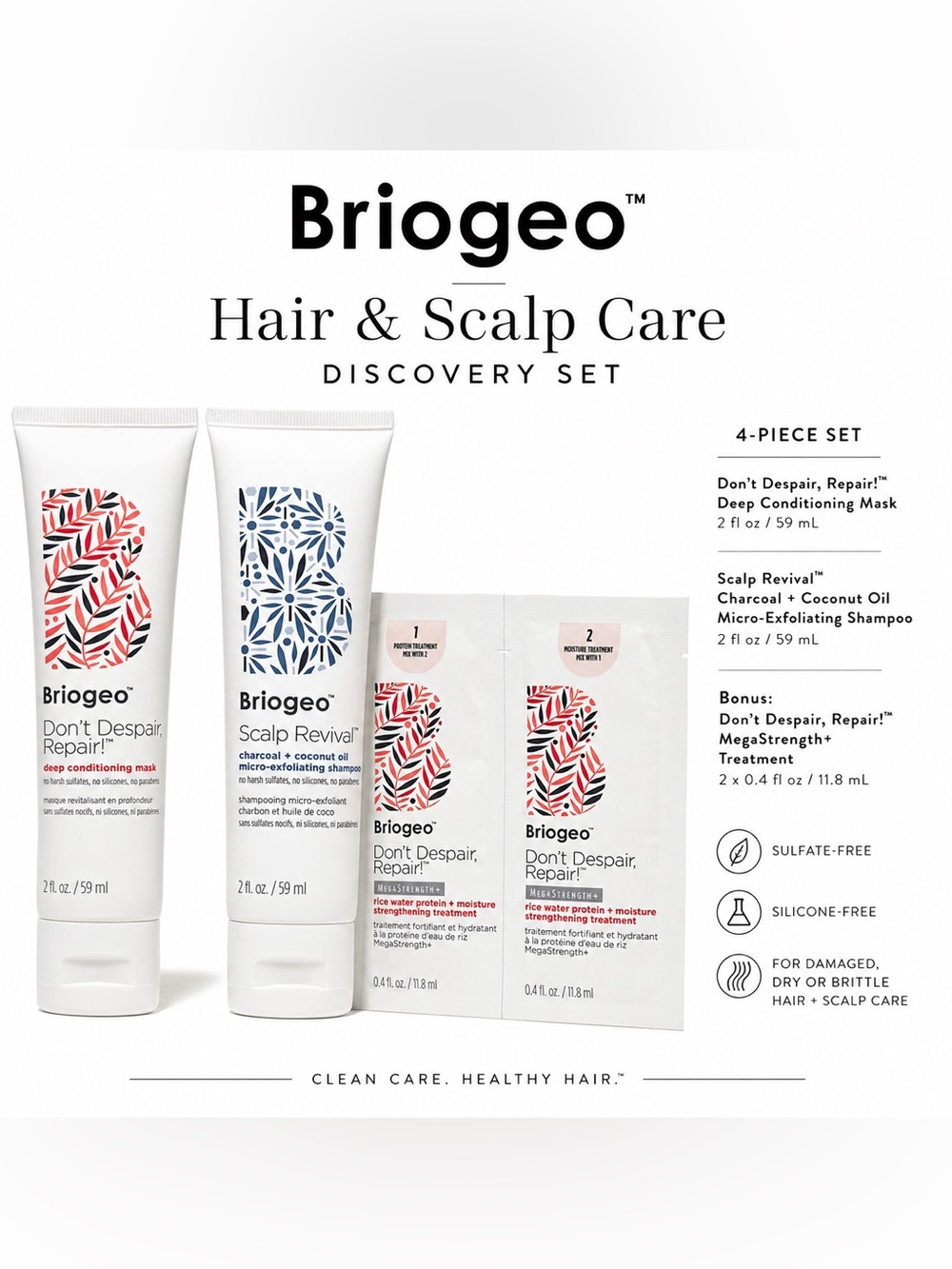 NEW Briogeo Hair Care Discovery  4 Pc Set | Scalp Revival + Don't Despair Repair
